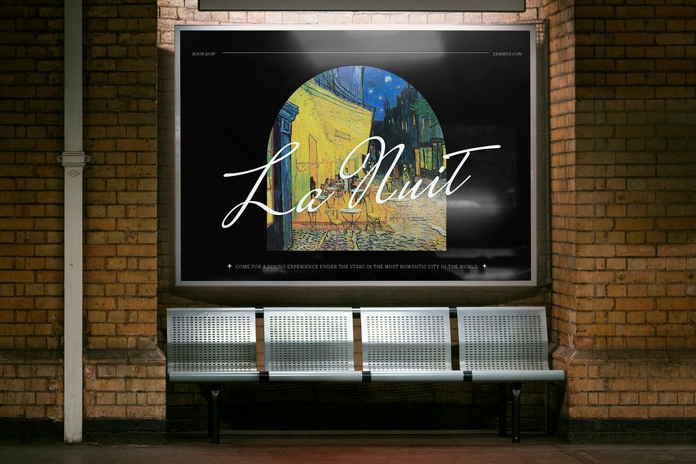 Editable billboard mockup, Van Gogh's Café Terrace at Night, famous painting design, remixed by rawpixel