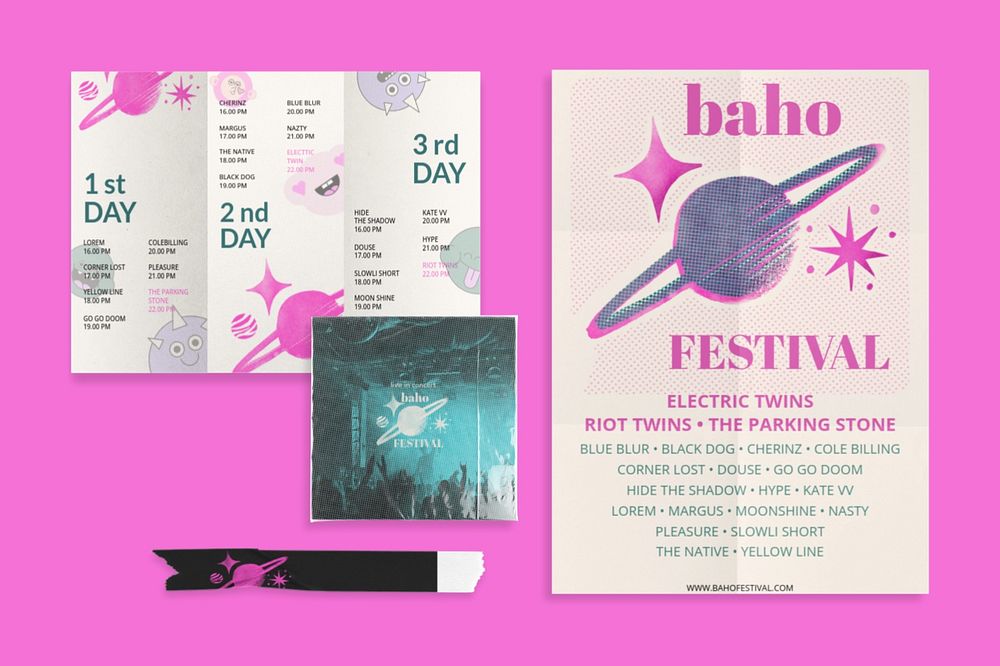 Corporate identity mockup, music festival poster, customizable design