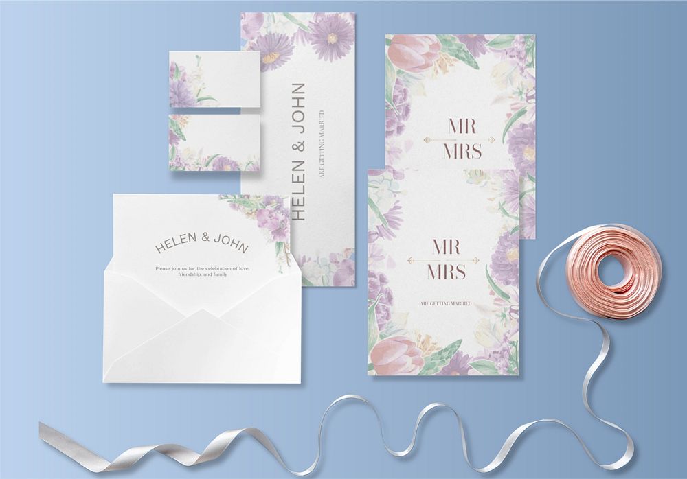 Floral wedding invitation mockup, editable design