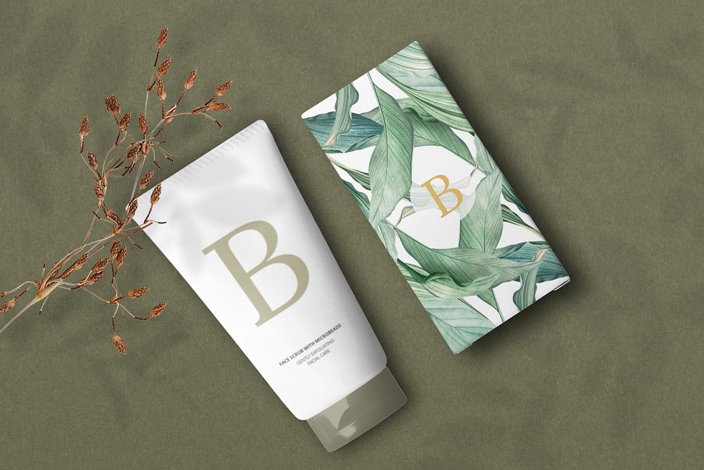 Skincare tube mockup, product packaging box, editable design