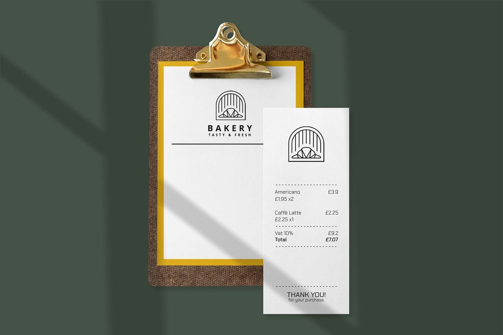 Clipboard paper mockup, restaurant receipt, editable design