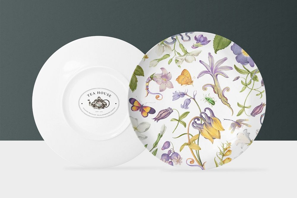 Floral patterned plate mockup, editable design