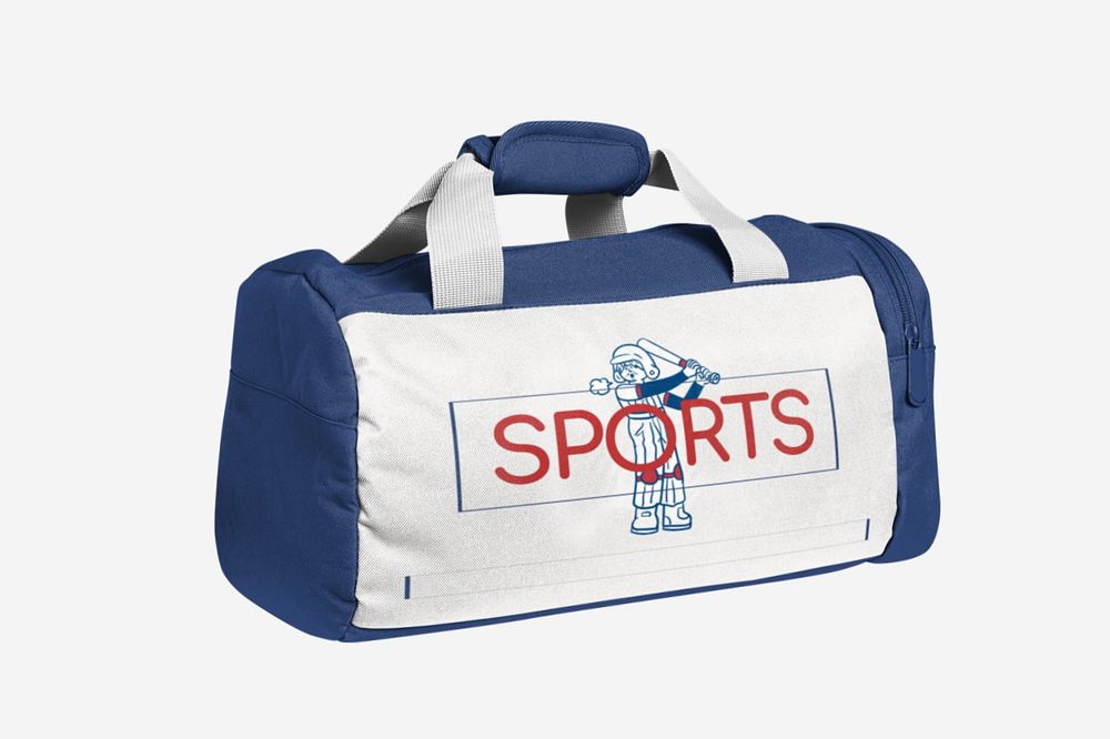 Gym duffle bag mockup, realistic apparel, customizable design