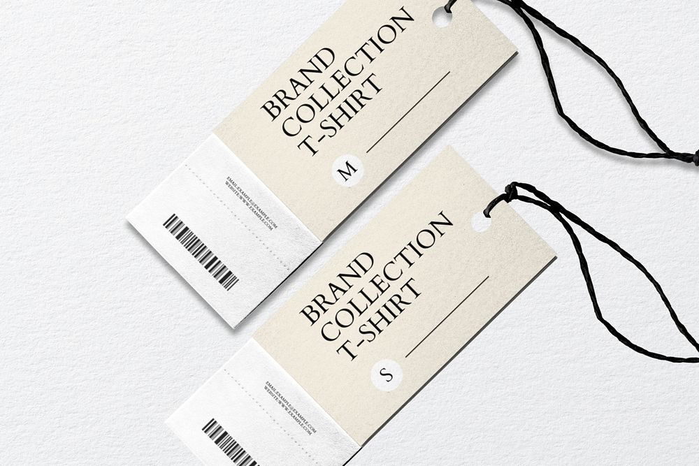 Clothing tag mockup, realistic label, customizable design