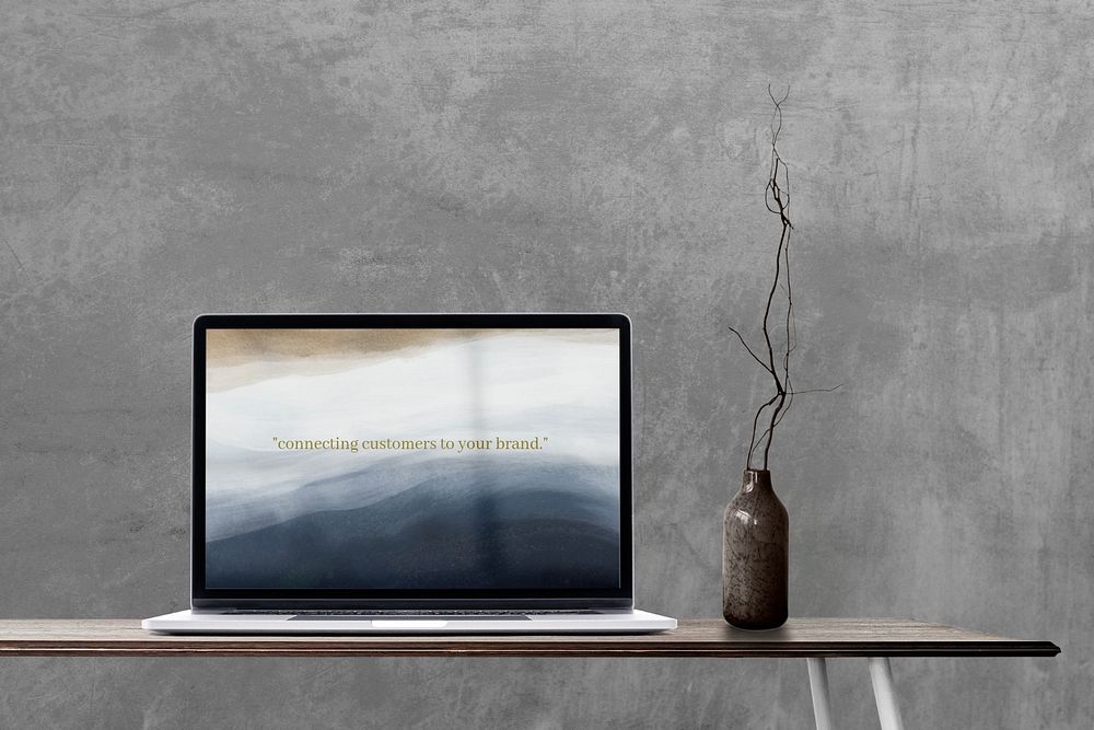 Laptop screen mockup, minimal workspace, customizable design