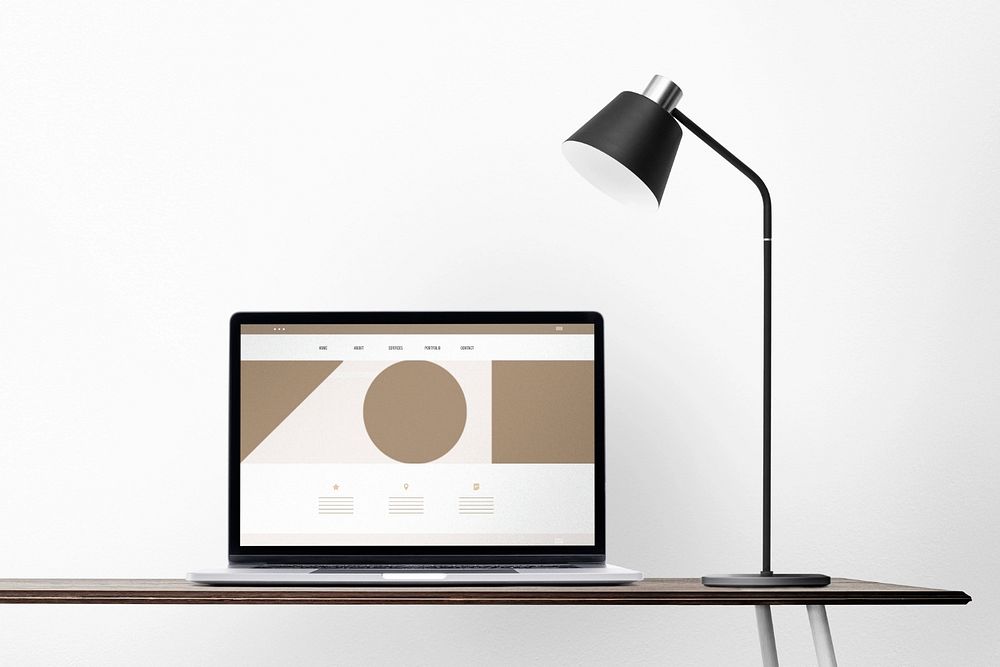 Laptop screen mockup, minimal workspace, customizable design