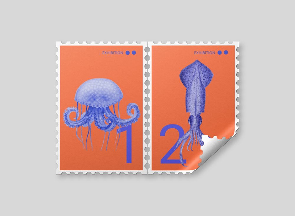 Postage stamps mockup, realistic stationery, editable design