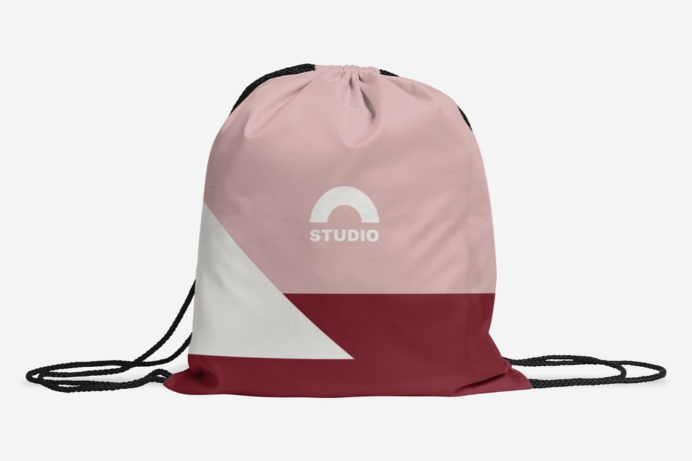 Pink drawstring bag mockup, editable design