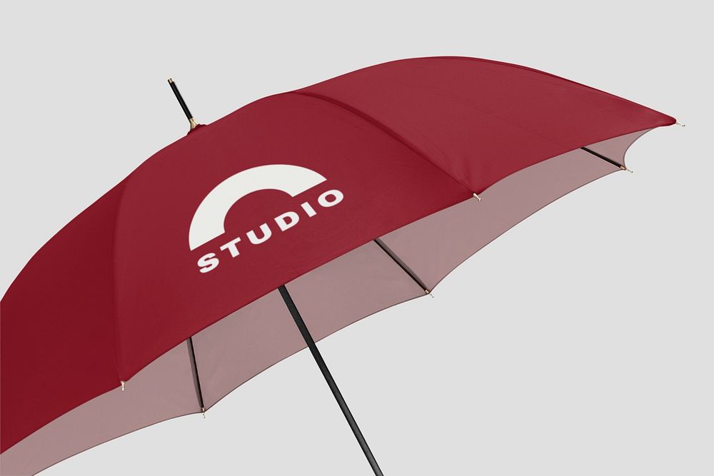 Red umbrella mockup with logo, editable design