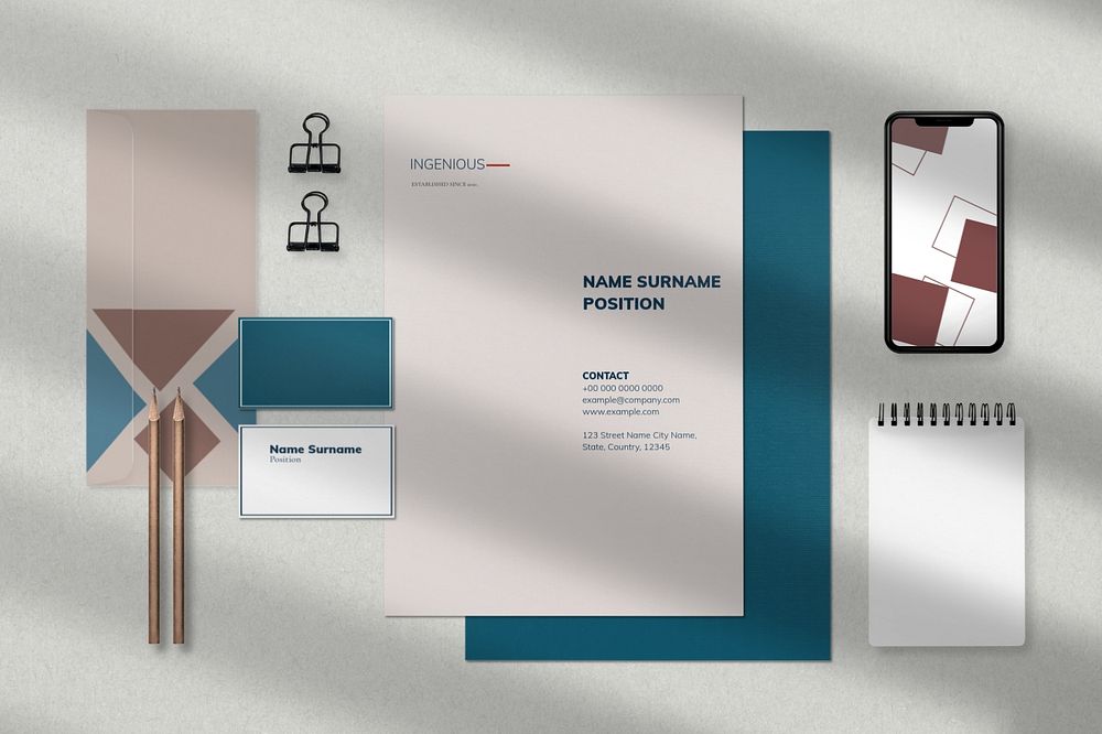 Professional corporate identity mockup, stationery set, editable design