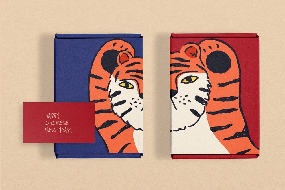 Holiday packaging box mockup, Chinese New Year design