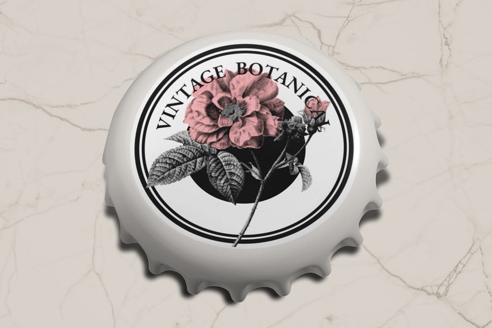 Vintage floral bottle cap mockup, editable product packaging design