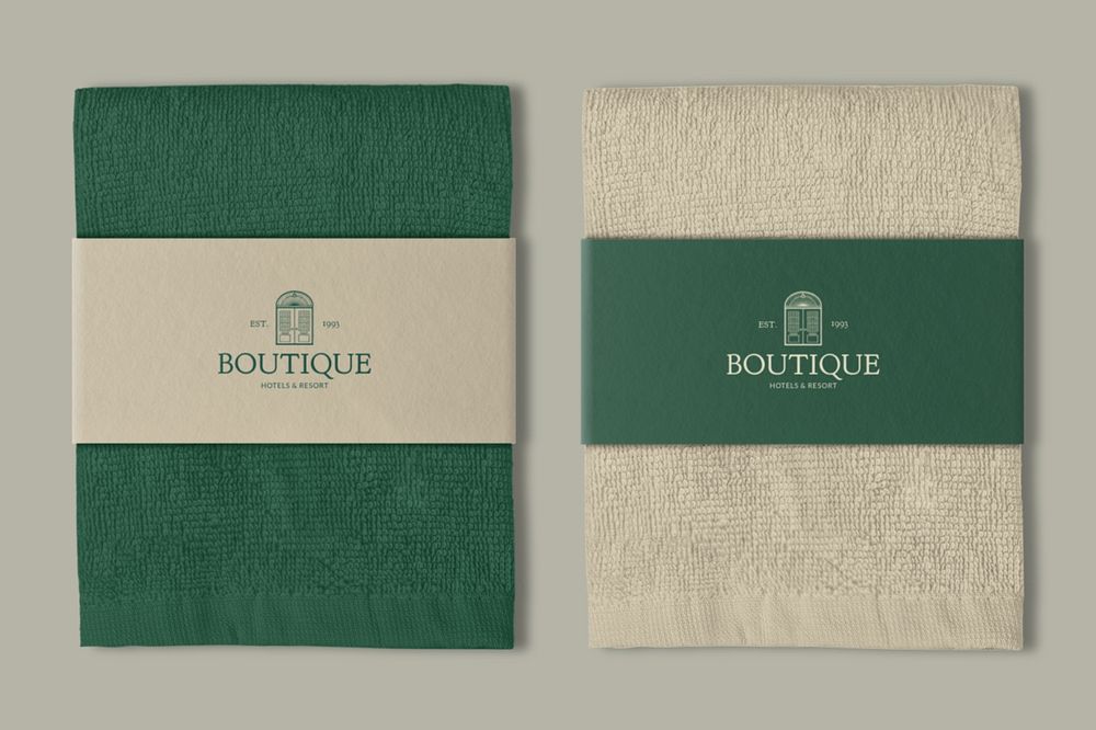 Organic bath towel mockup, editable design