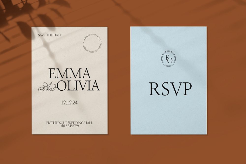 Wedding invitation card mockup, editable minimal design