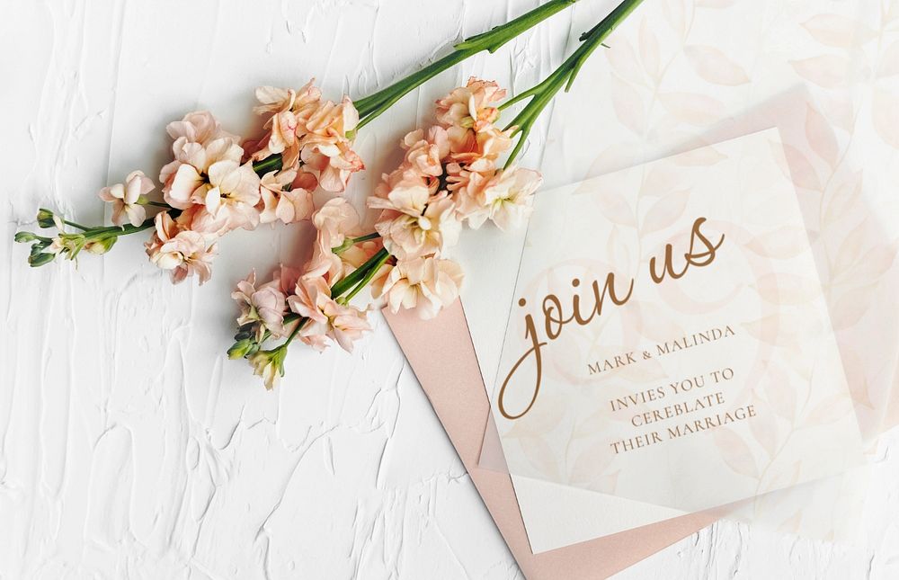 Wedding invitation card mockup, editable aesthetic design