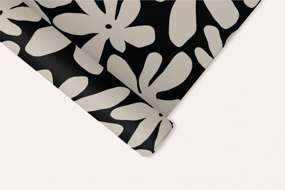 Editable rolled poster, black floral design