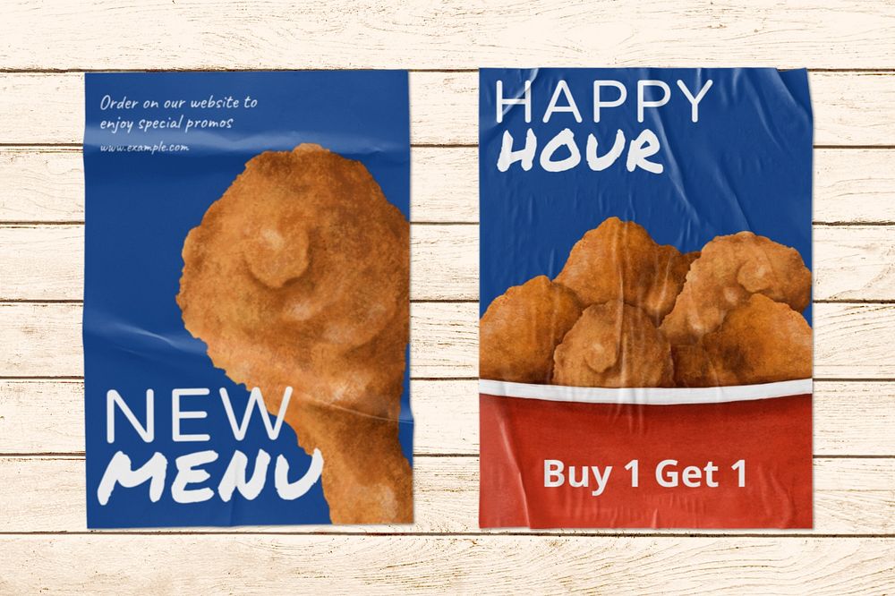 Food advertisement poster mockups, editable glued paper design