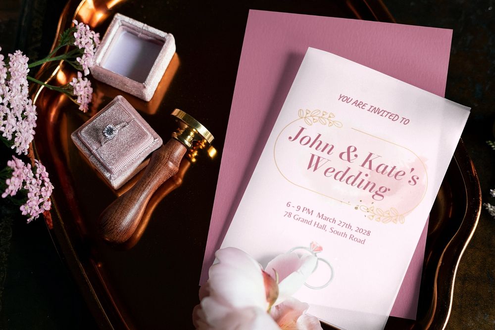 Wedding invitation card  editable mockup