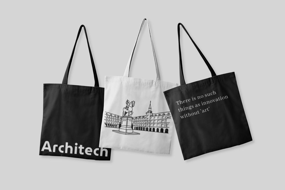 Black & white tote bags mockup, editable design