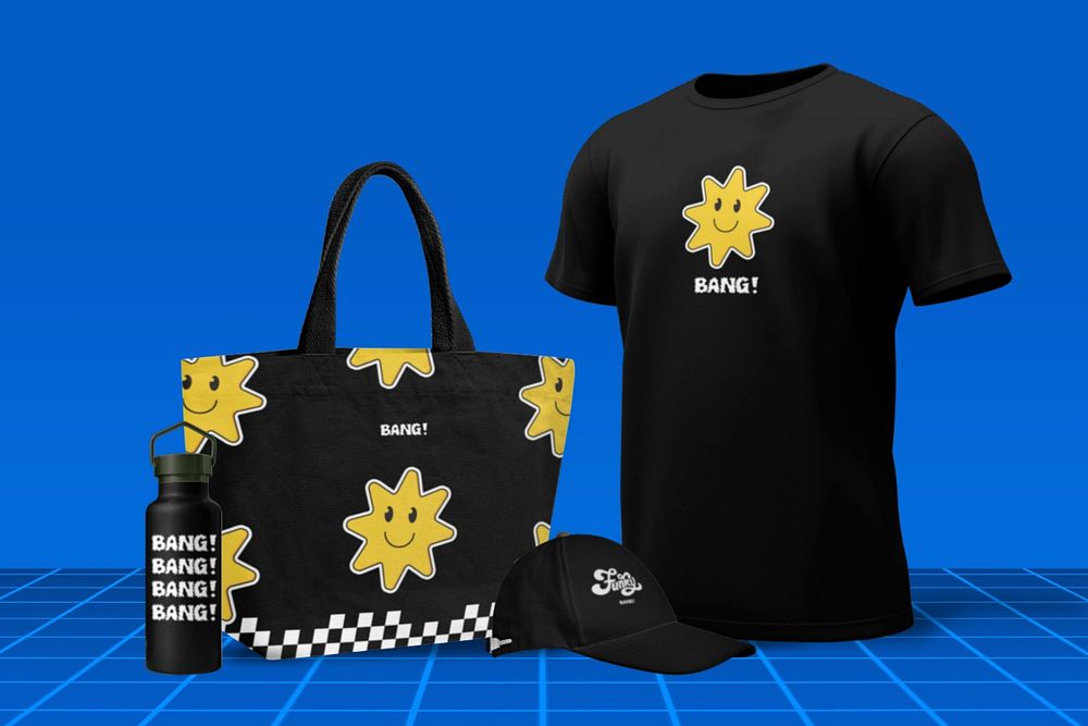 Starburst tote bag and t-shirt editable mockup