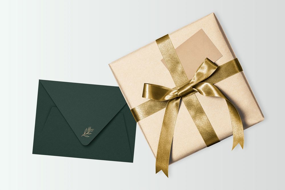 Birthday gift box and envelope editable mockup