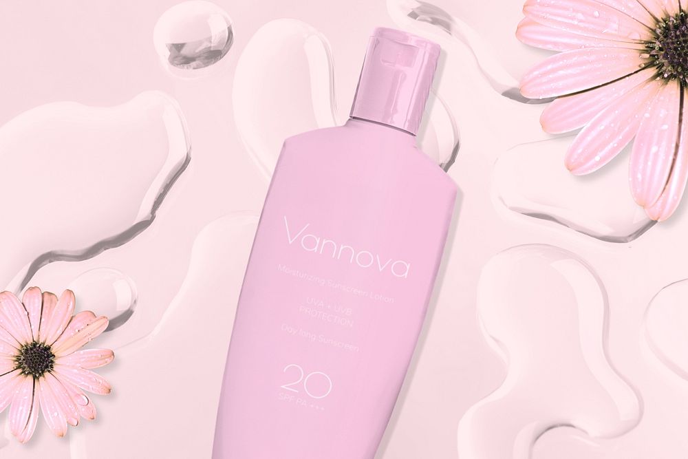 Skincare bottle in pink editable mockup