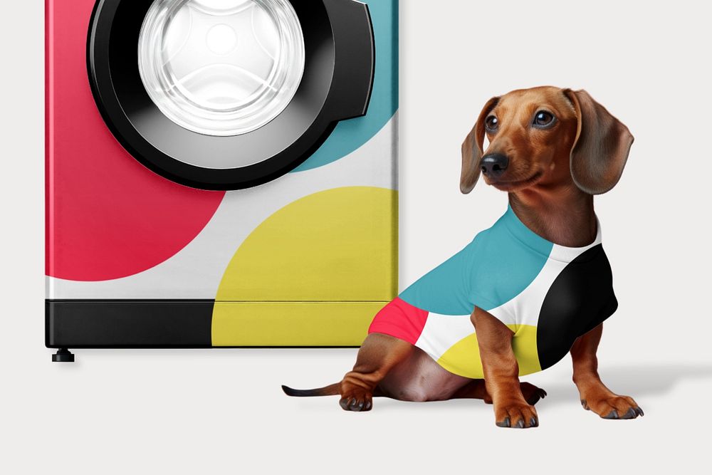 Dog and washing machine, design mockup