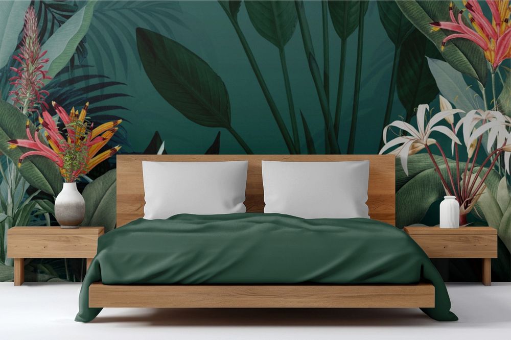 Bedroom editable mockup, jungle themed interior