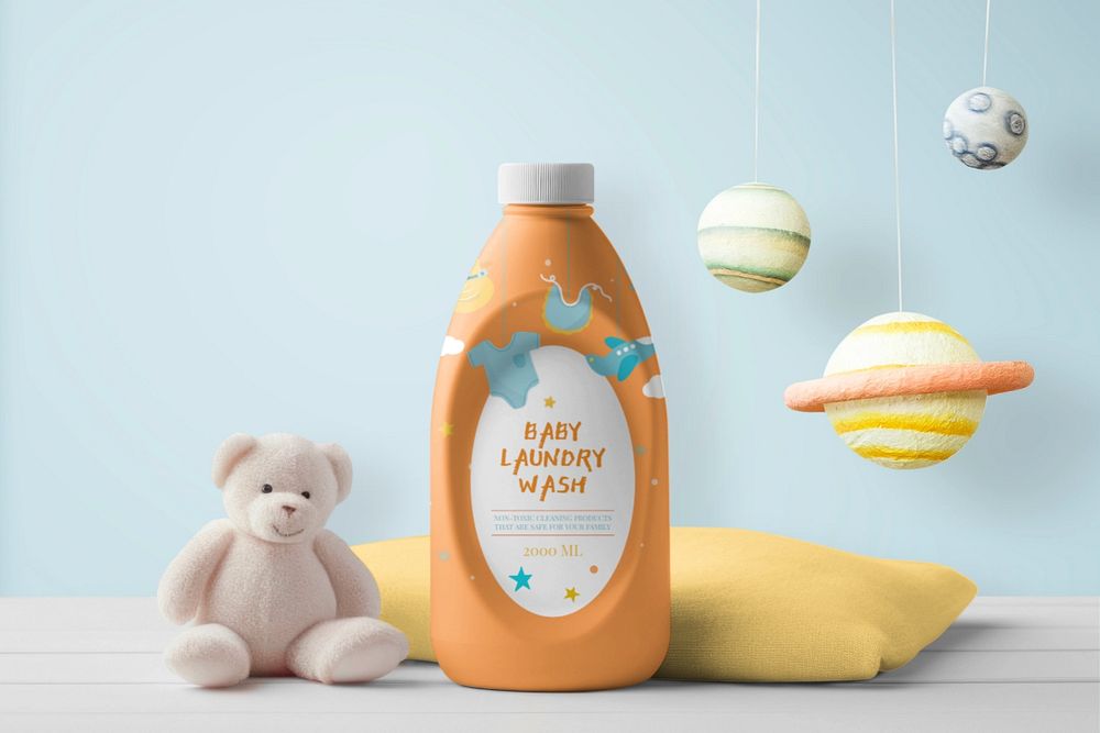 Laundry soap bottle editable mockup, product packaging