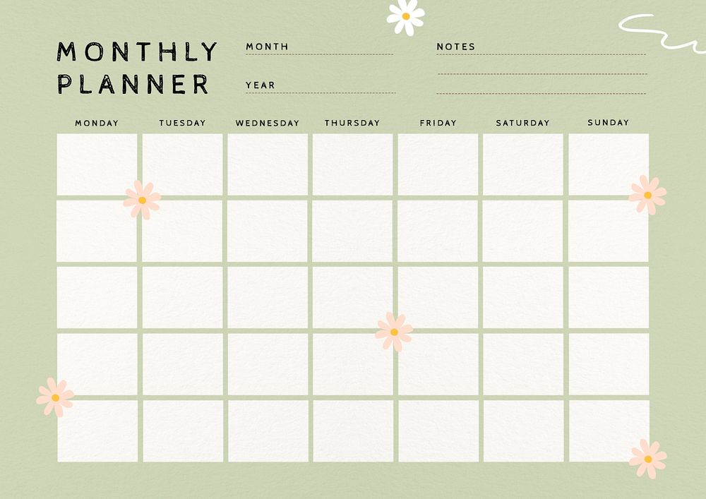 Monthly  planner template, editable design