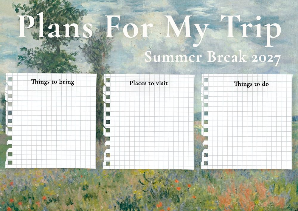 Trip planner template, editable design