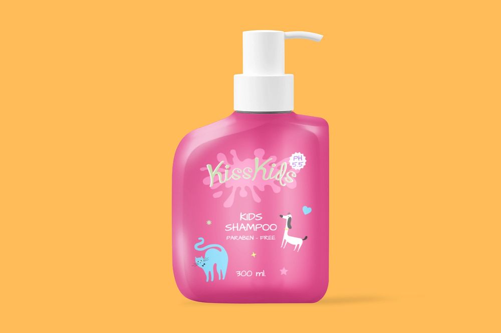 Pink pump bottle mockup, editable design