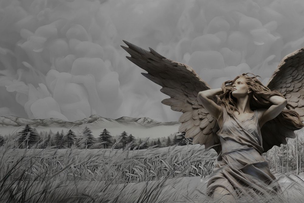 Worried angel grayscale editable design, community remix