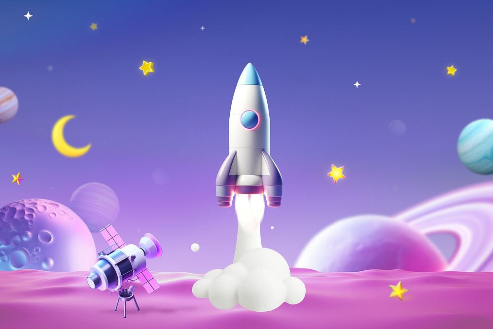 3D rocket purple illustration editable design