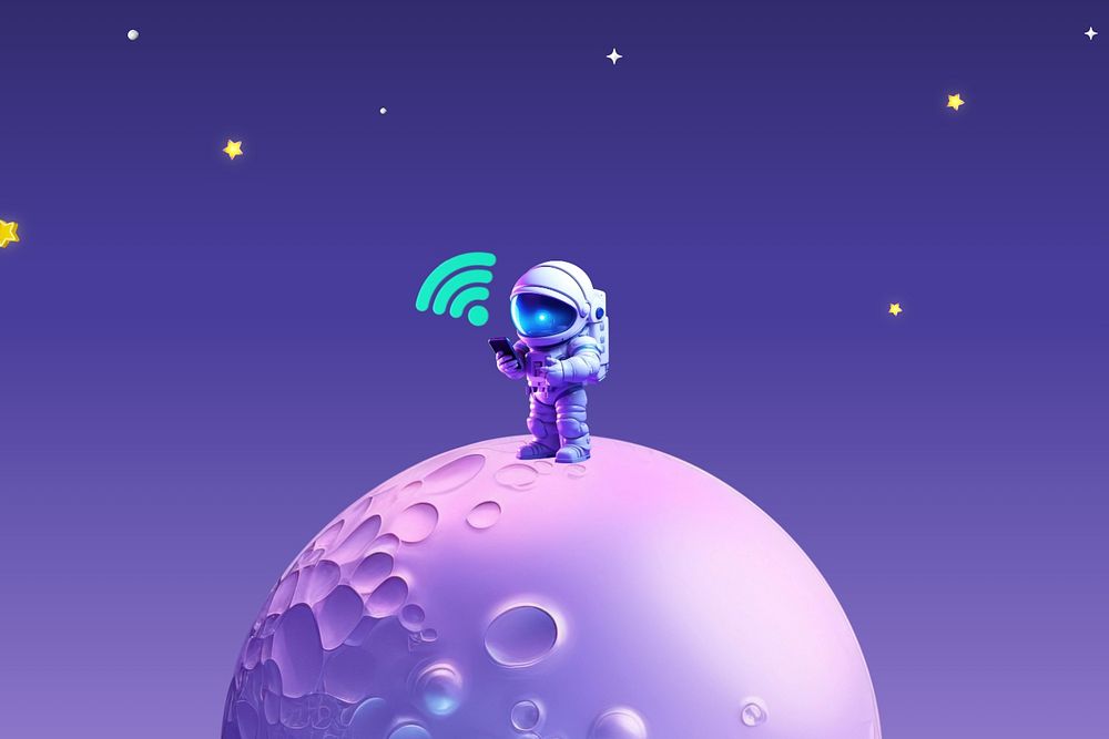 3D wifi digital communication purple illustration editable design