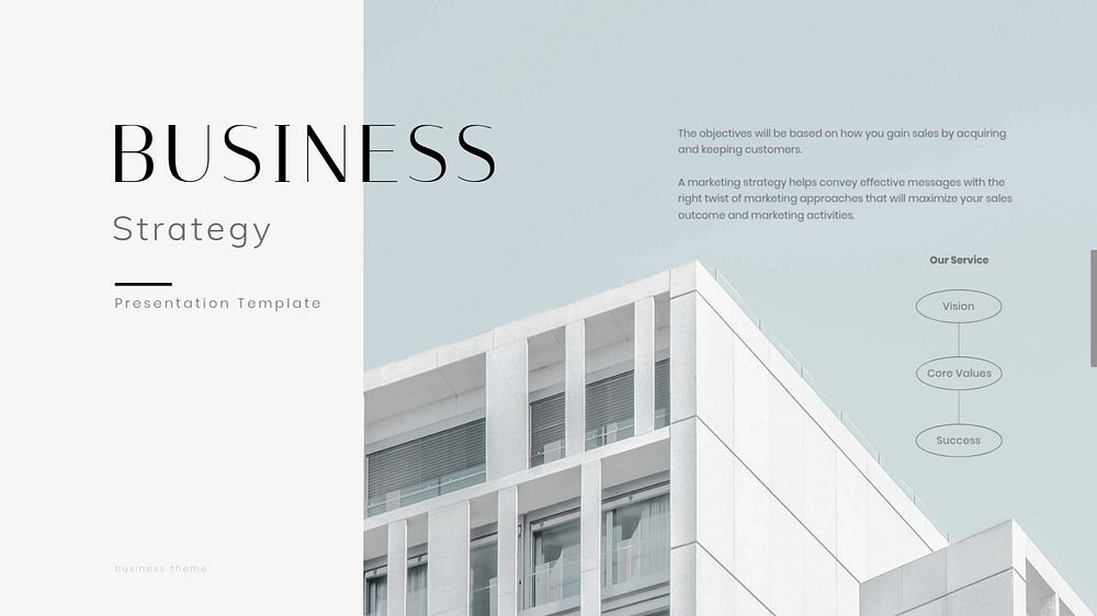 Business strategy PowerPoint editable template, blue aesthetic