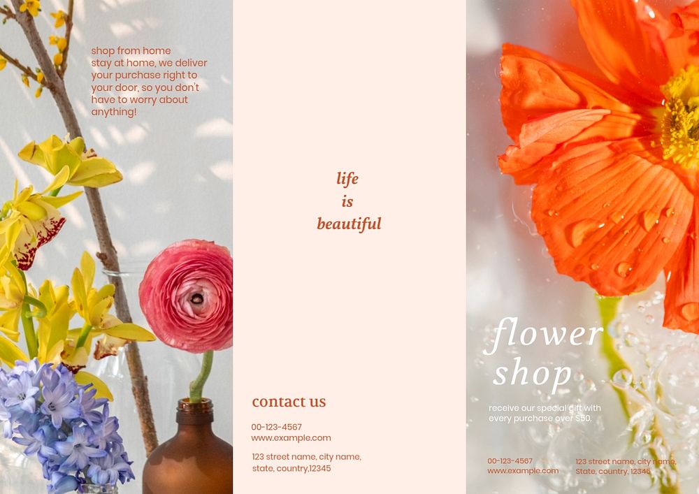 Flower shop brochure template, small business design 