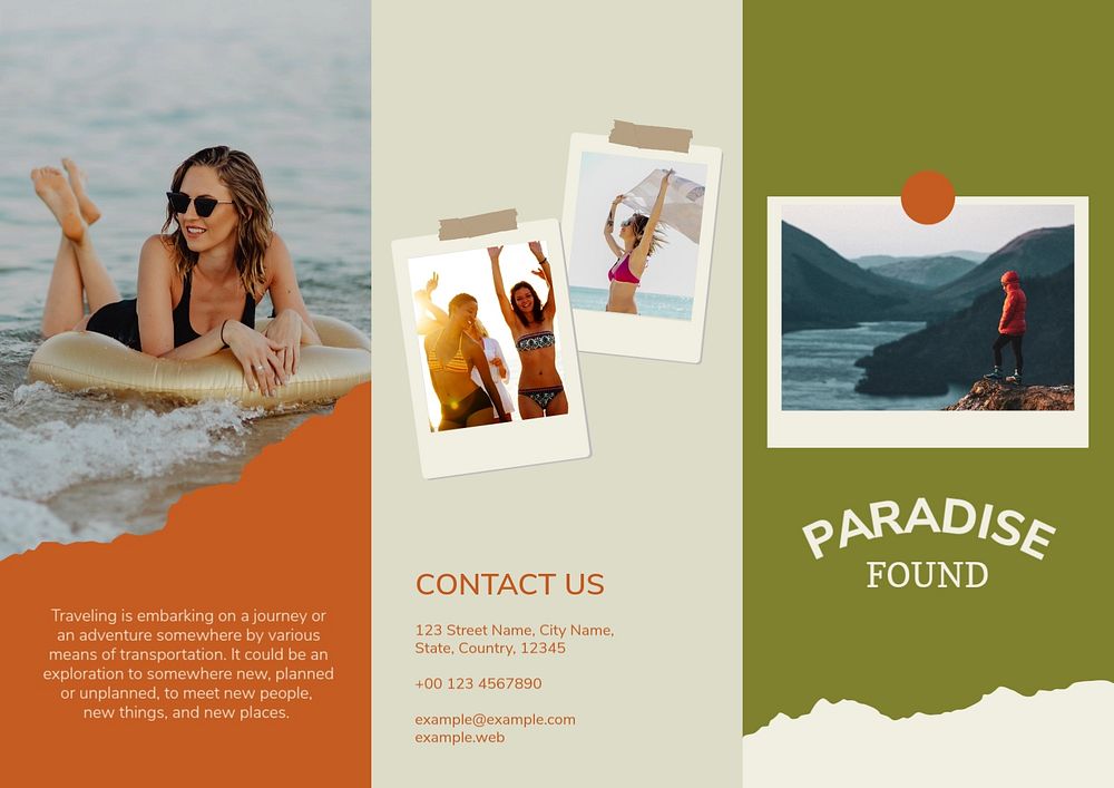 Travel, aesthetic tri-fold brochure template, business branding
