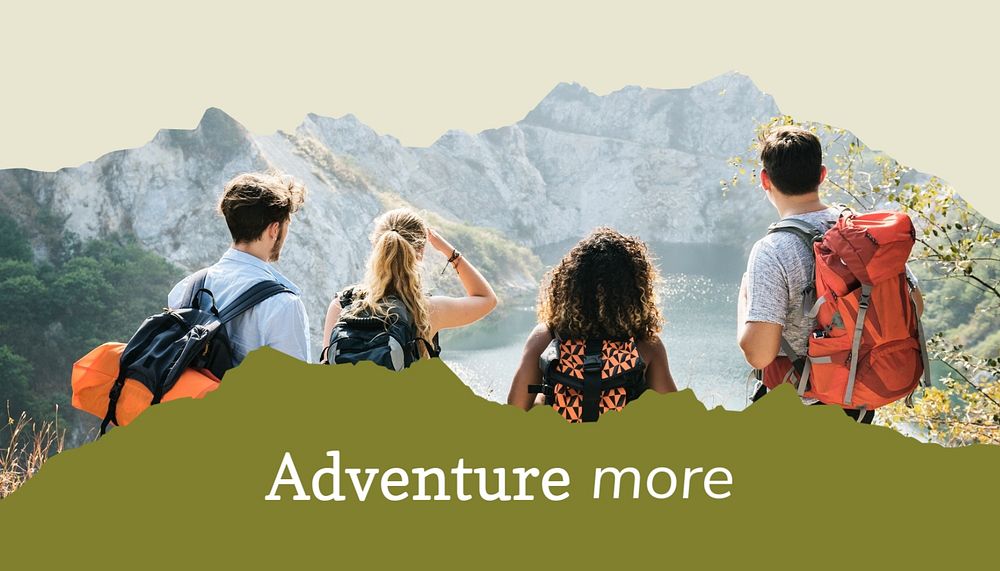 Travel agency business card template, backpackers photo