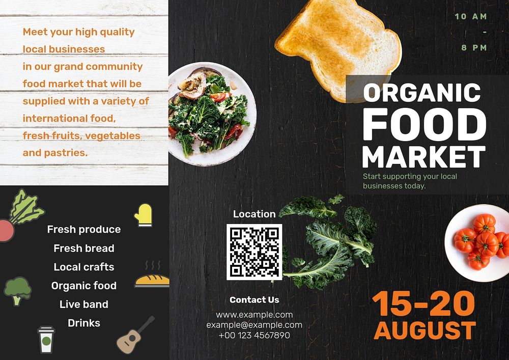 Food market brochure template, editable design