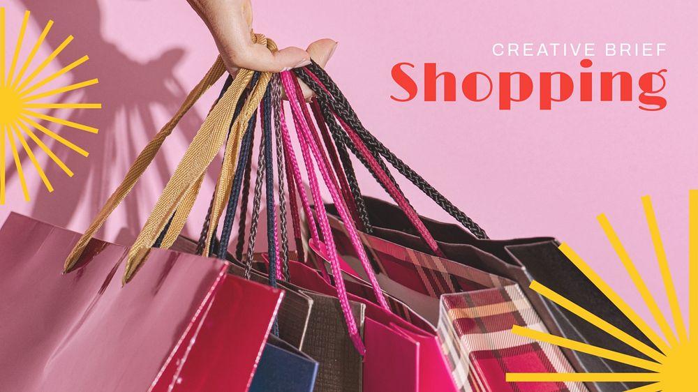 Shopping creative brief presentation template, editable pink design set