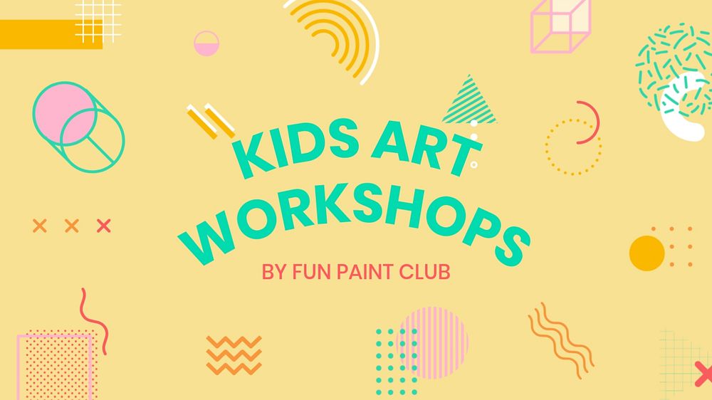 Kids workshop YouTube thumbnail template, yellow memphis design