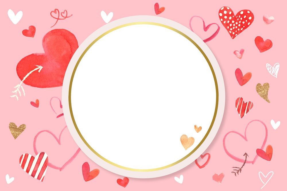 Watercolor heart frame, editable background