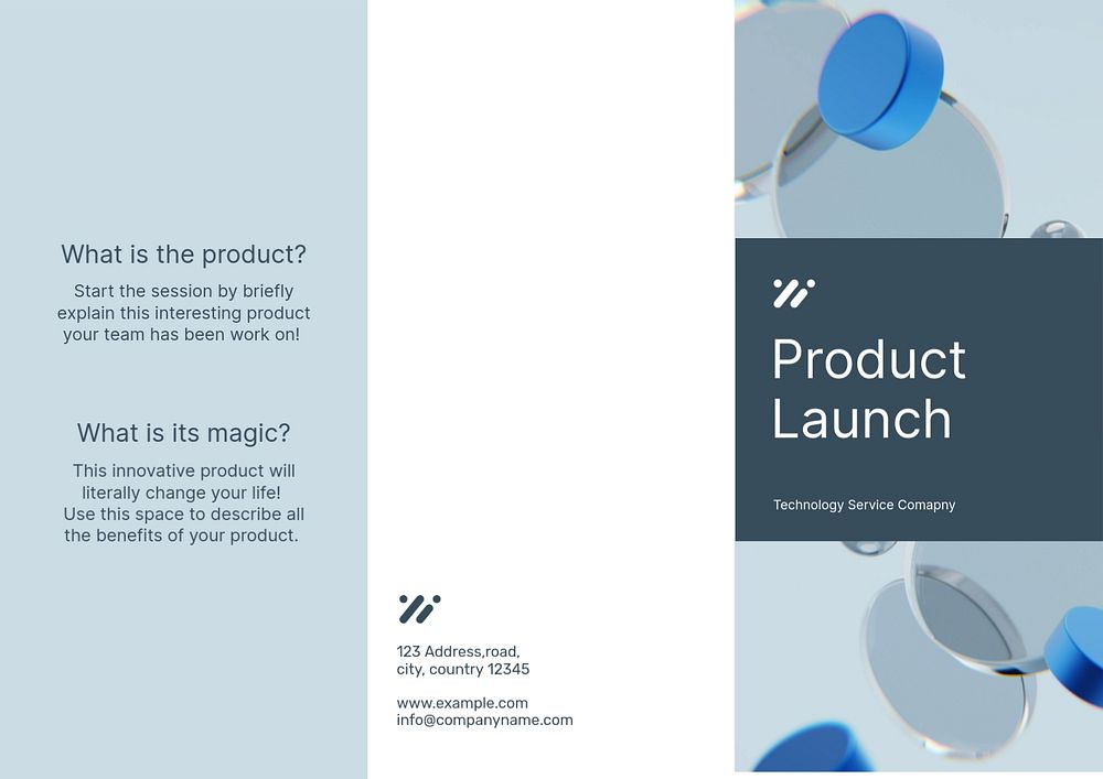 Blue product launch brochure template, editable design