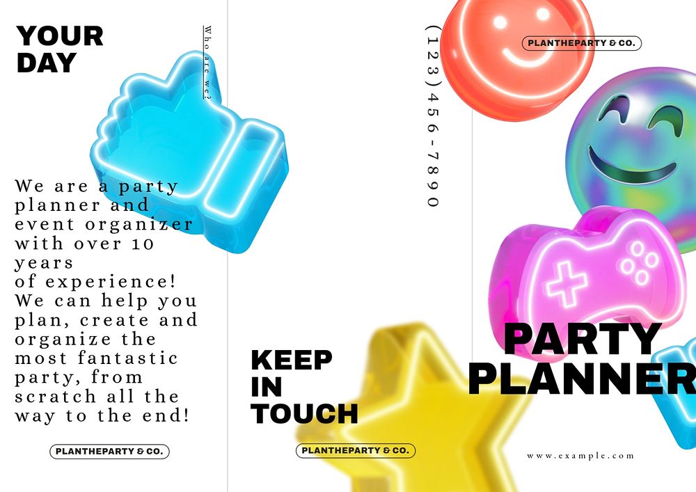 Party planner, fun brochure template, editable design