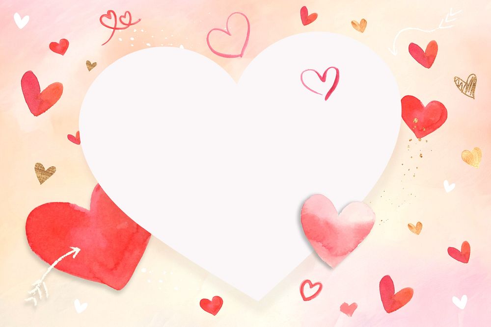 Watercolor heart frame, editable background