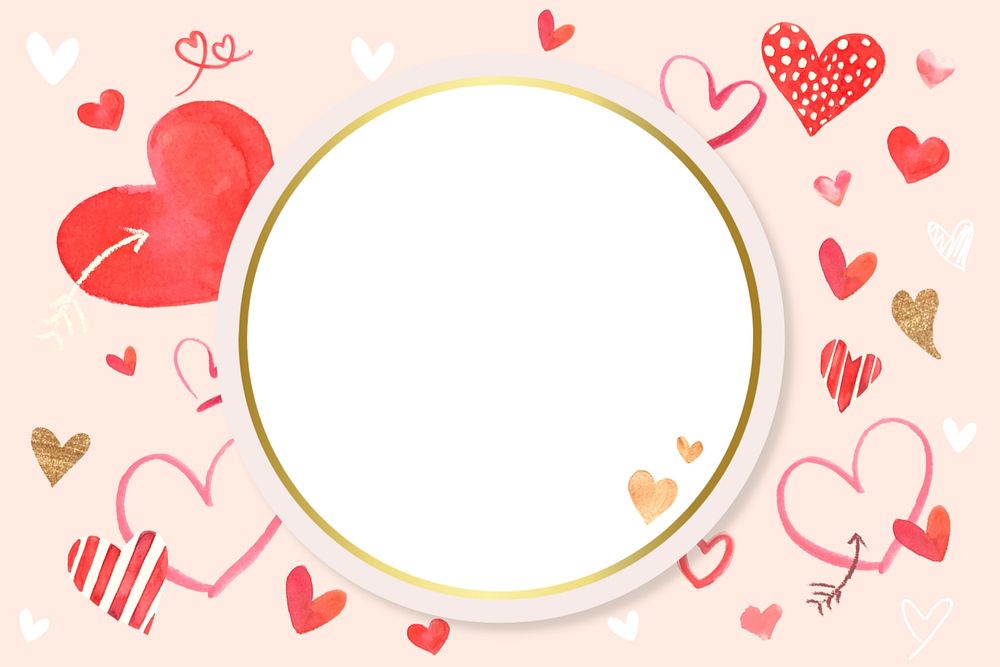 Watercolor heart frame, editable background