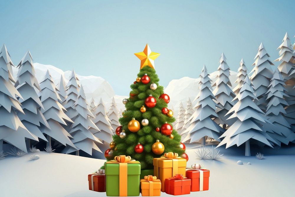 3D Christmas tree with gift boxes  editable remix