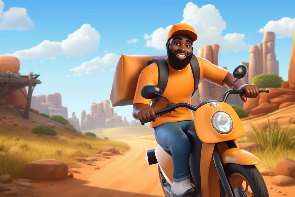 3D man riding motorcycle in canyon  editable remix