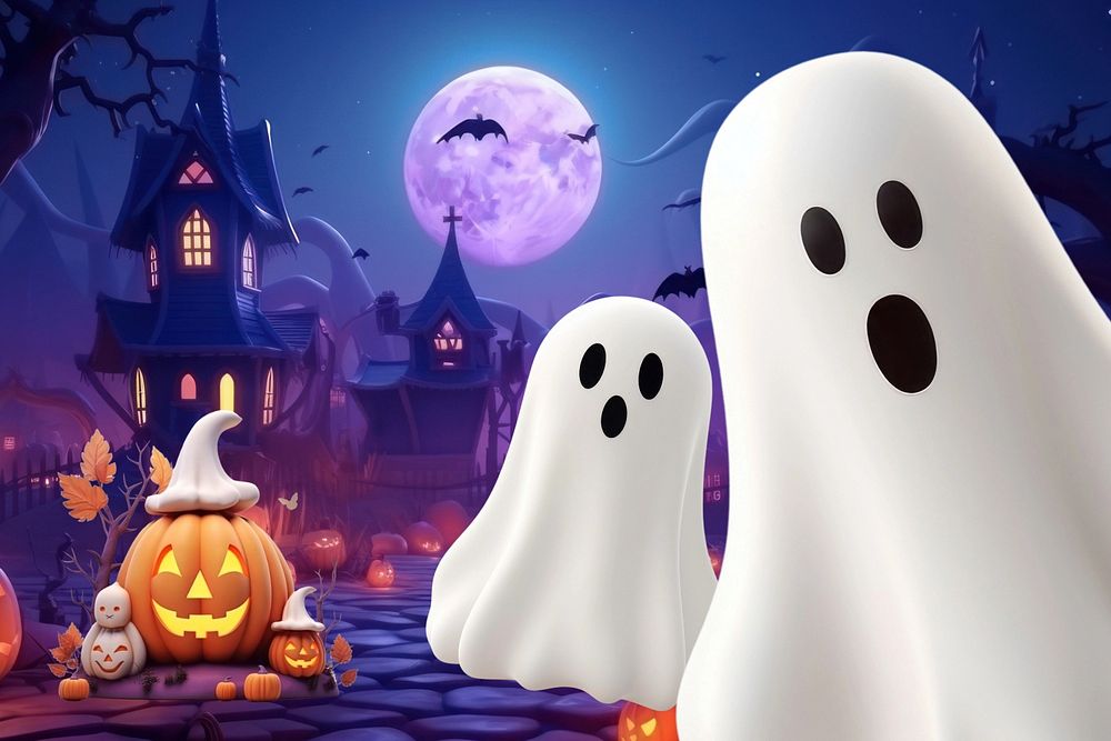 3D Halloween white ghosts  editable remix